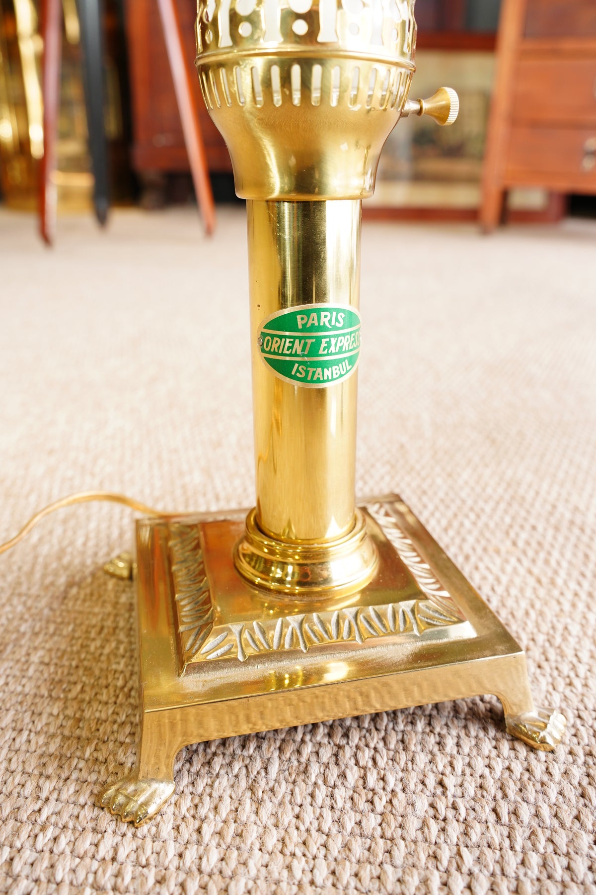 Vintage Brass Table Lamp, Adjustable Shade