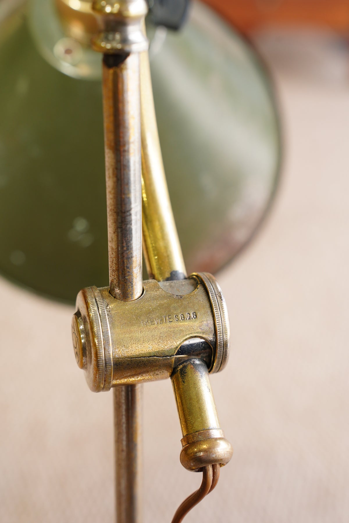 Vintage French Silvered Brass Swing Arm Desk Lamp