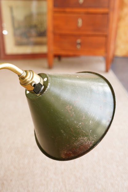 Vintage French Silvered Brass Swing Arm Desk Lamp