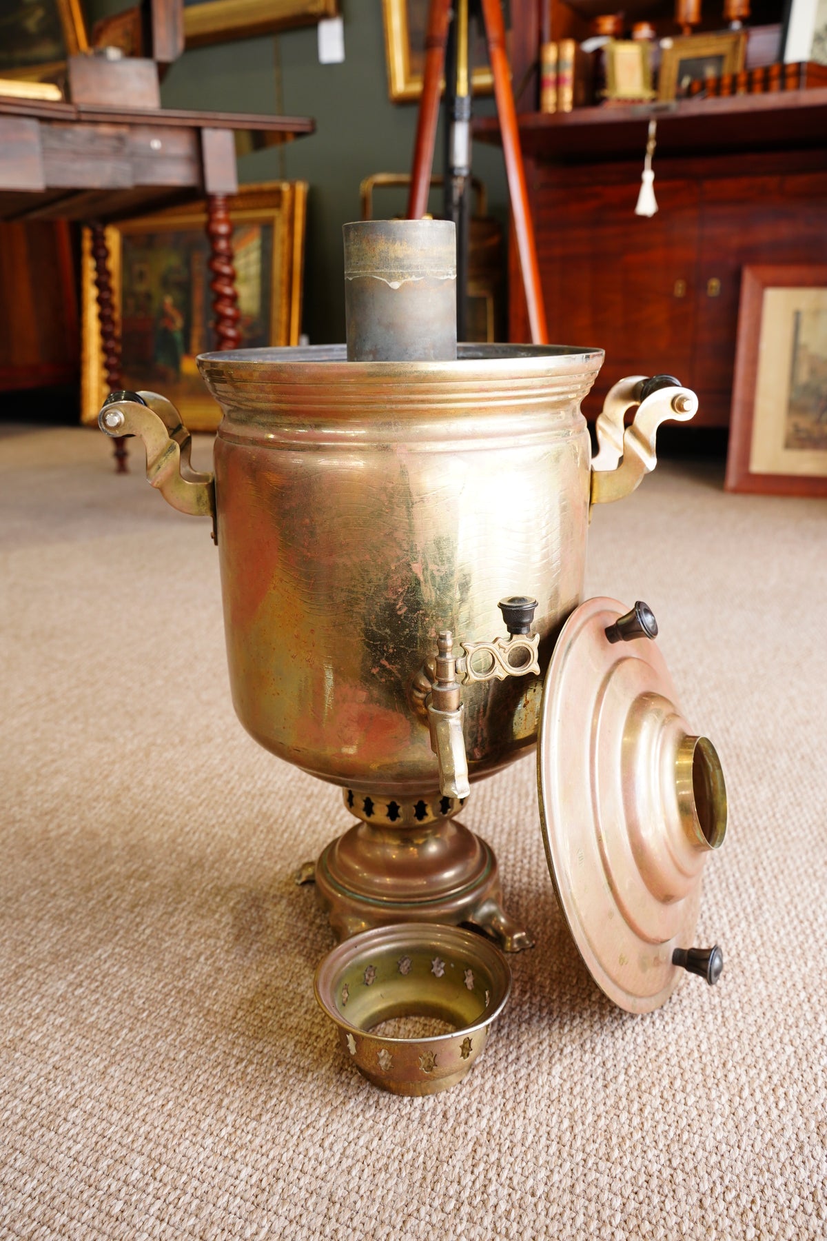 Antique Russian Brass Plated Samovar