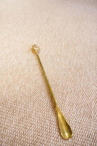Vintage Solid Brass Lion Head Shoe Horn, Long Handled