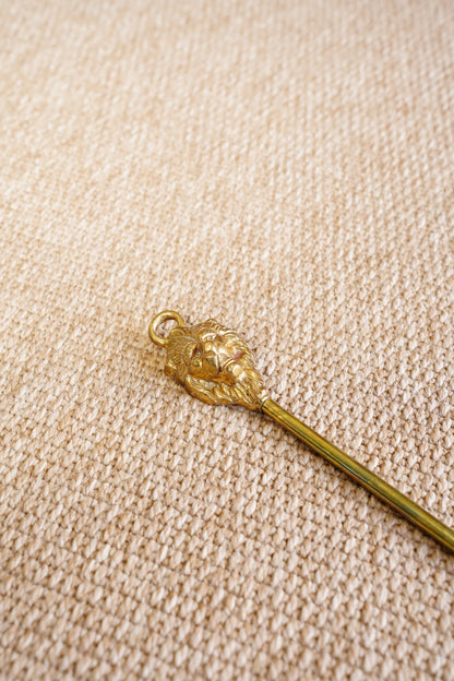 Vintage Solid Brass Lion Head Shoe Horn, Long Handled