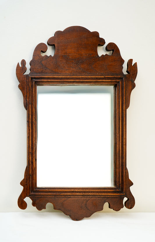 Antique-Style Chippendale Revival Wood Wall Mirror with Pierced Scroll Crest