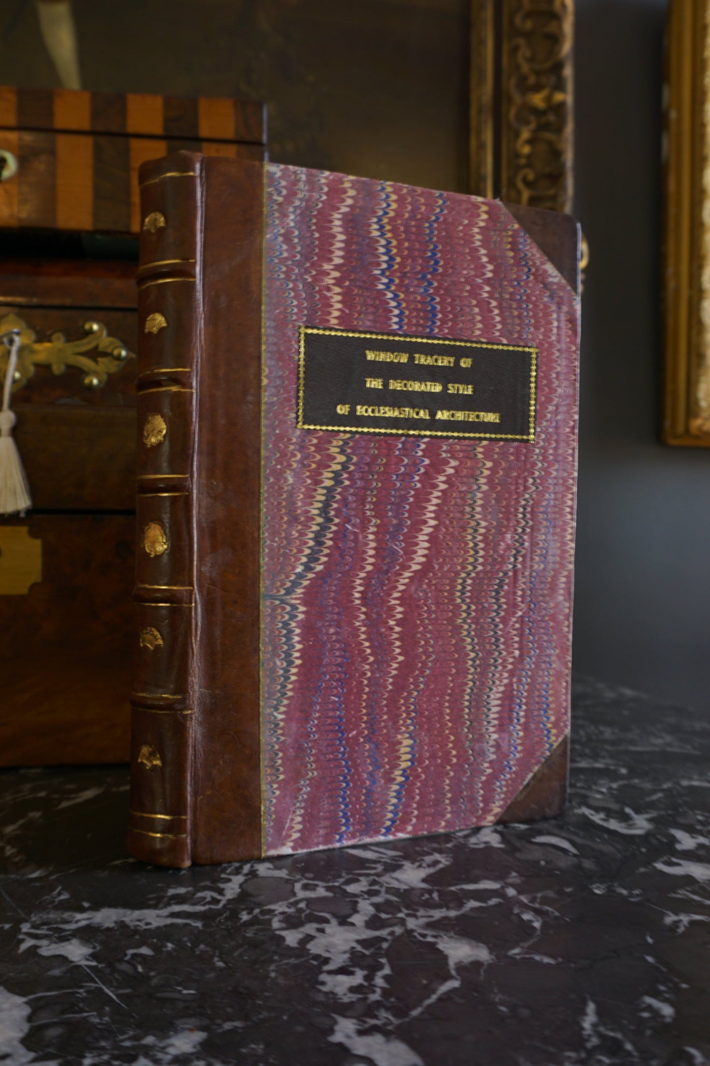 1849 "Decorated Windows: A Series of Illustrations of the Window Tracery of the Decorated Style of Ecclesiastical Architecture" Brown Half Leather Book