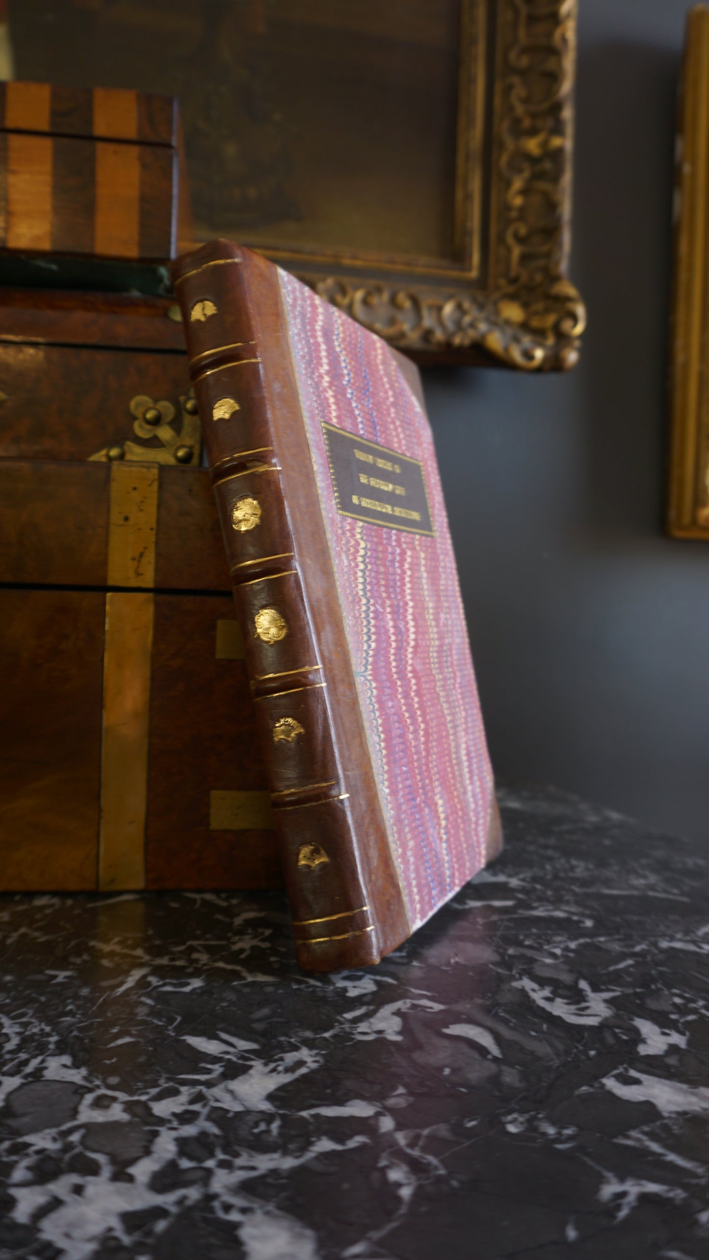 1849 "Decorated Windows: A Series of Illustrations of the Window Tracery of the Decorated Style of Ecclesiastical Architecture" Brown Half Leather Book