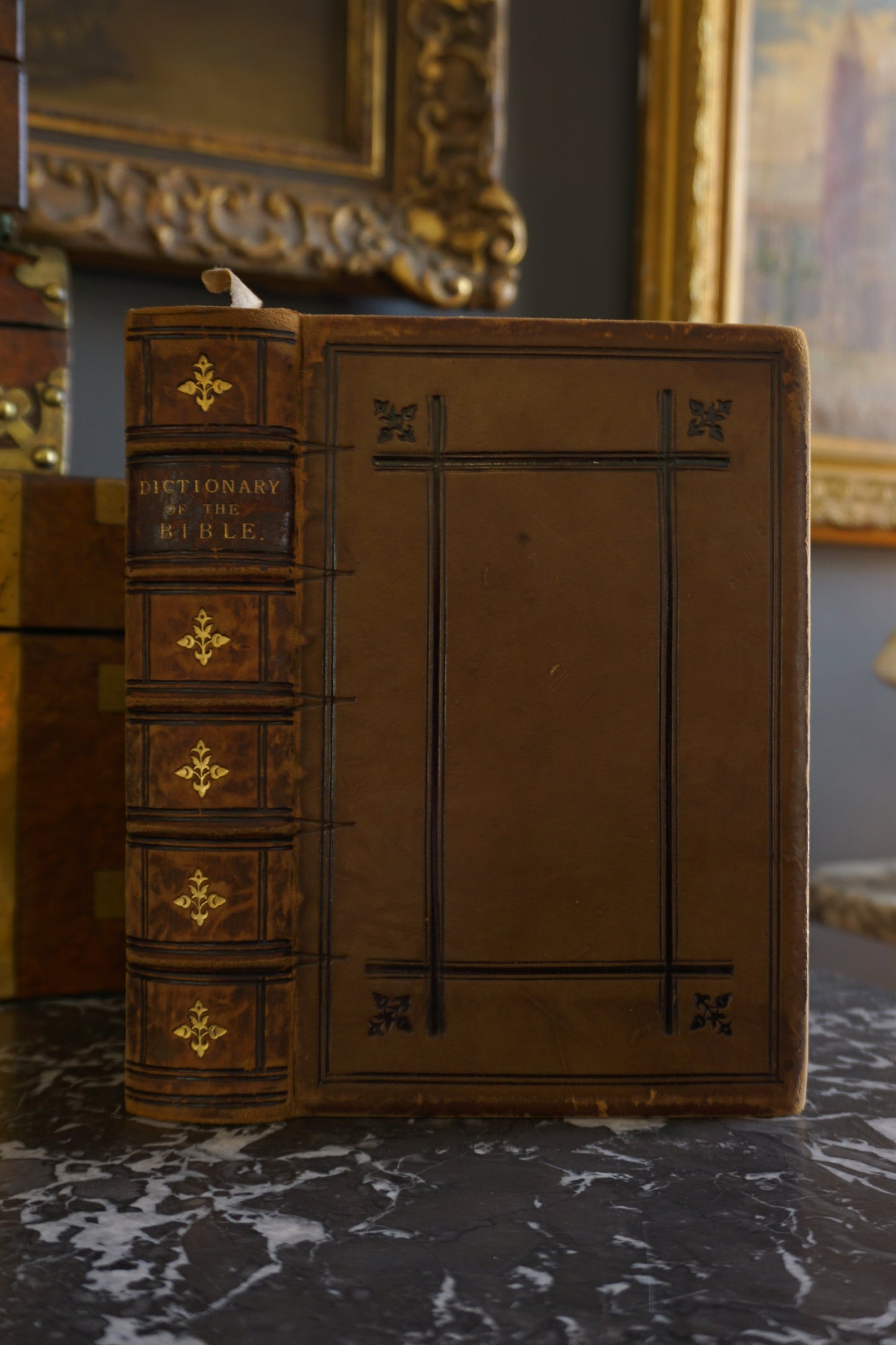 1893 " A Smaller Dictionary of the Bible " Light Brown Full Leather Book