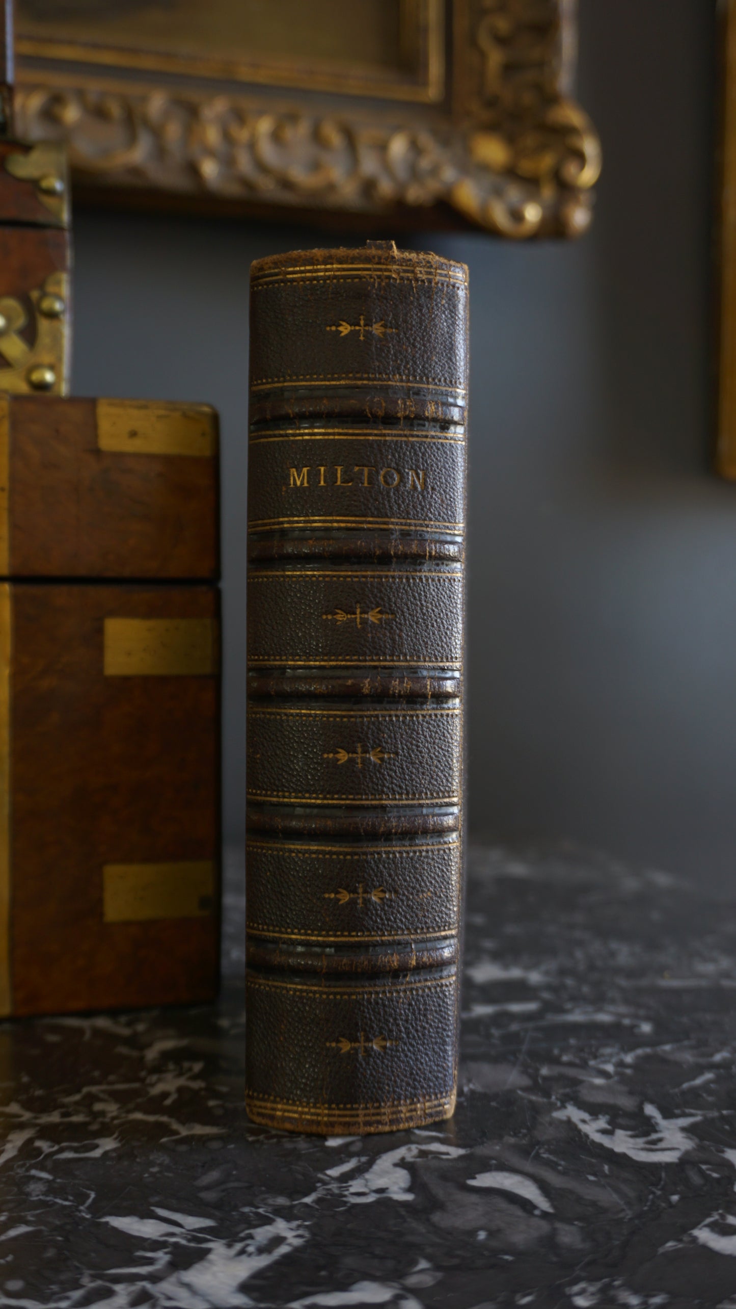 "The Poetical Works of John Milton " Poetry Dark Brown Full Leather Book