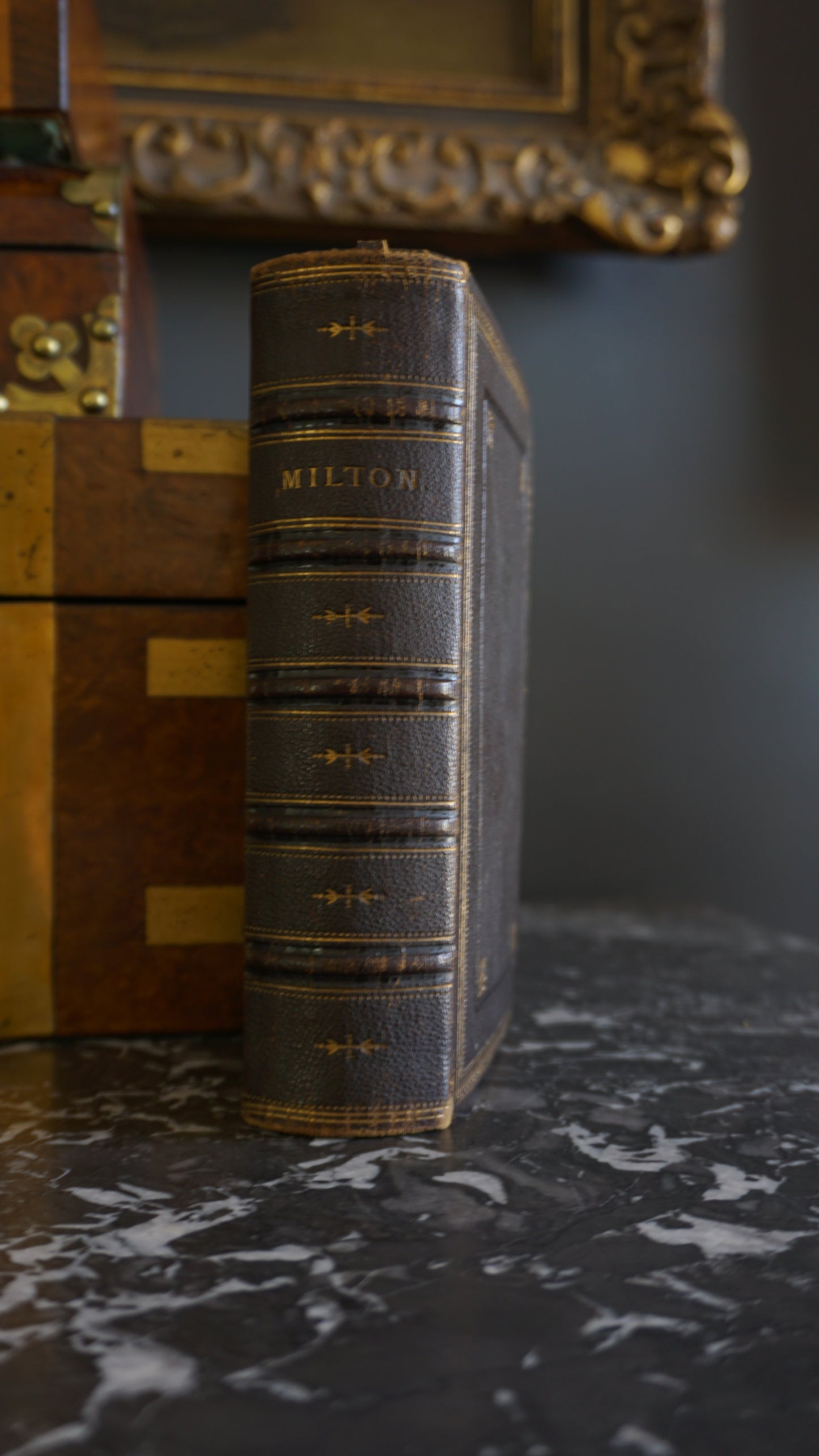 "The Poetical Works of John Milton " Poetry Dark Brown Full Leather Book