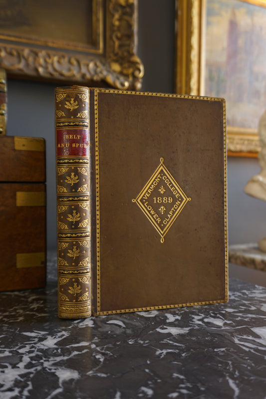 1884 " Belt and Spur " Brown Full Leather Prize Binding Book