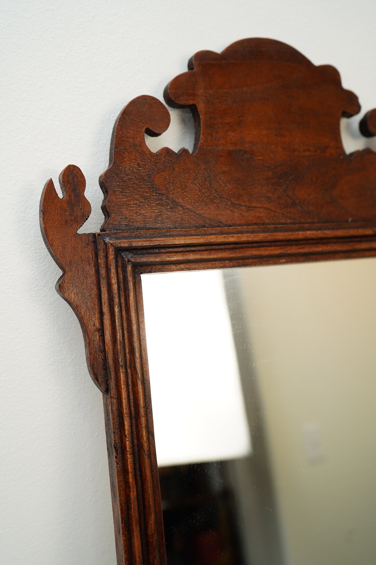 Antique-Style Chippendale Revival Wood Wall Mirror with Pierced Scroll Crest