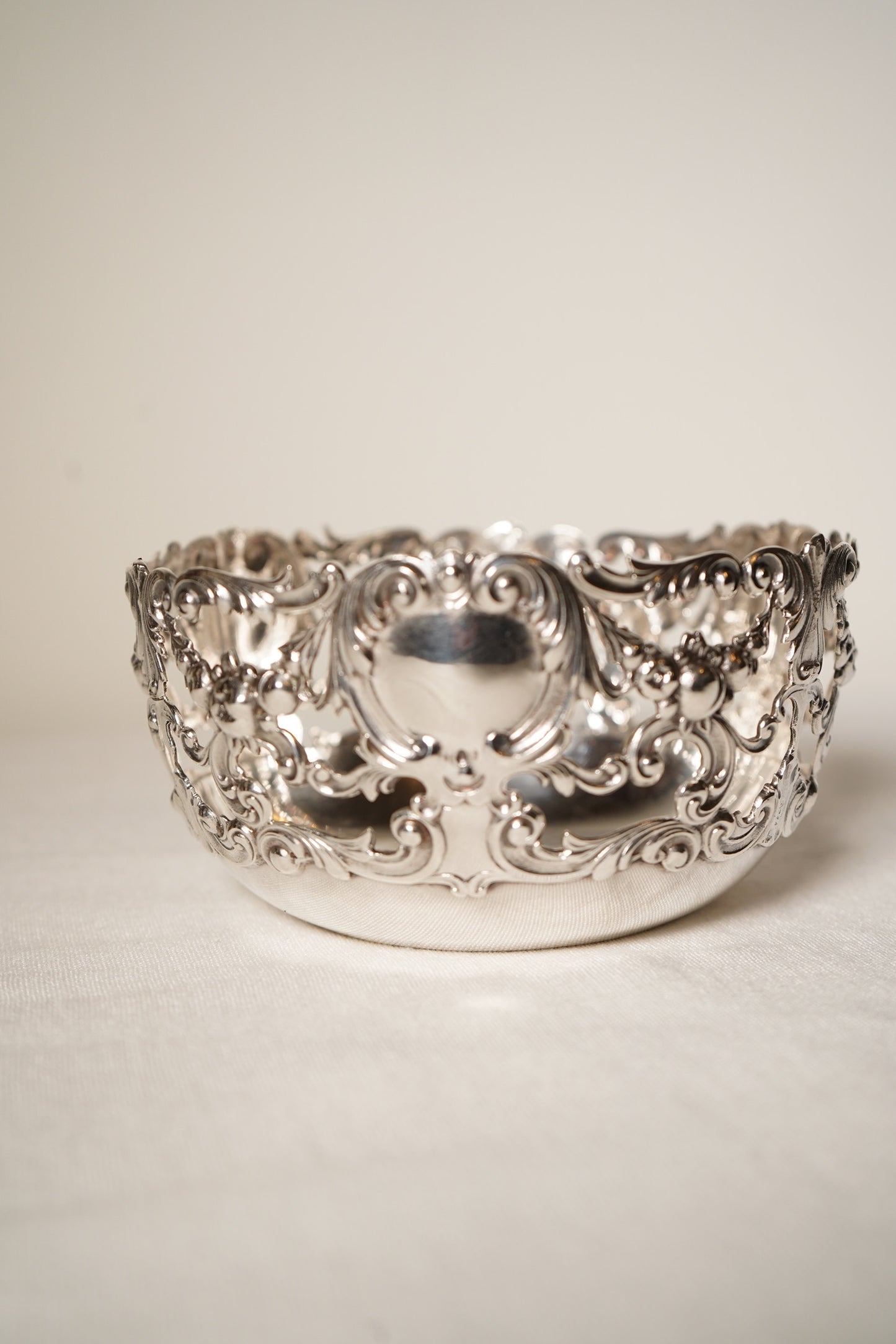 Antique Sterling Silver Rococo Revival Reticulated Bowl with Monogram, American Gilded Age Circa 1890