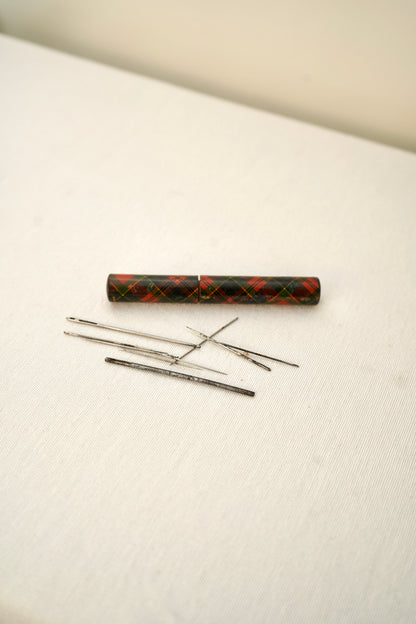 Victorian Scottish Tartanware Needle Case with Needles, McPherson Tartan, c. 1870–1900