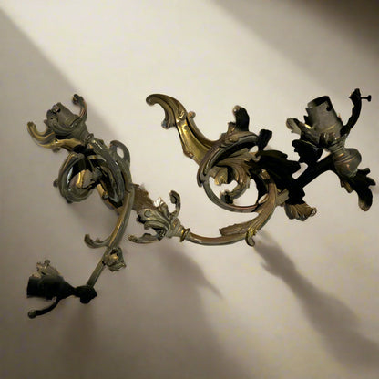 Antique French Rococo Gilt Bronze Wall Sconces (Pair) | Antique French Bronze Wall Lighting