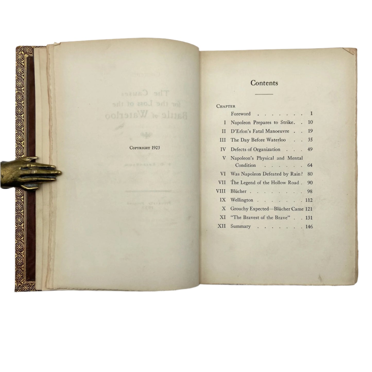 1923 "The Causes for the Loss of the Battle of Waterloo" Fine Binding, Full Leather Book