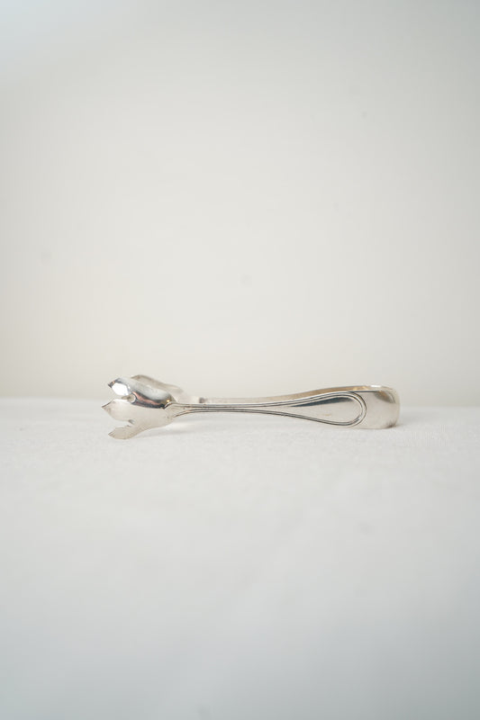 Antique French Silver Plate Sugar Tongs, Filet Thread Edge