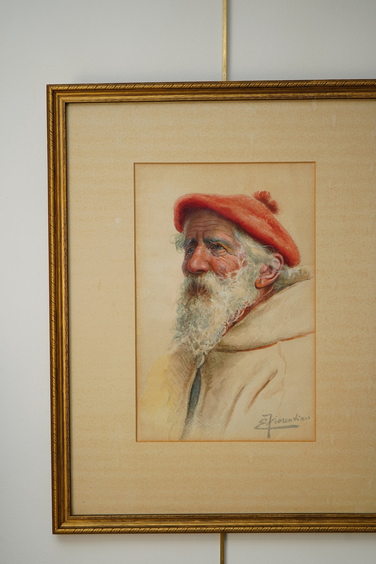 Early 20th Century Watercolor Painting "Portrait of an Italian Man" by Enrico Florentino