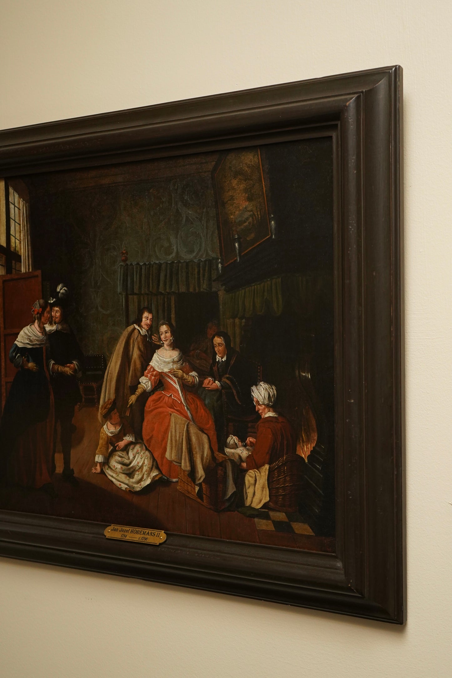 "Meeting in the Parlour" Oil on Canvas Attributed to Jan Josef Horemans (Belgium artist, 1714-1790)