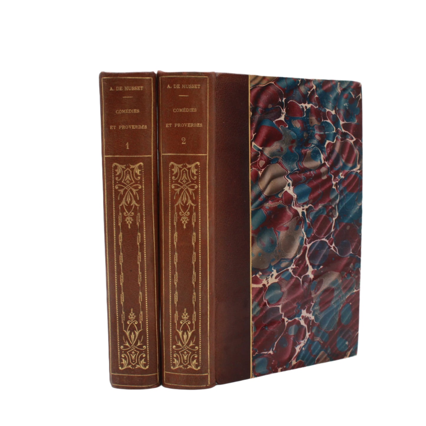 2 Vol. "Comédies et Proverbes" French Half Purple Leather Books