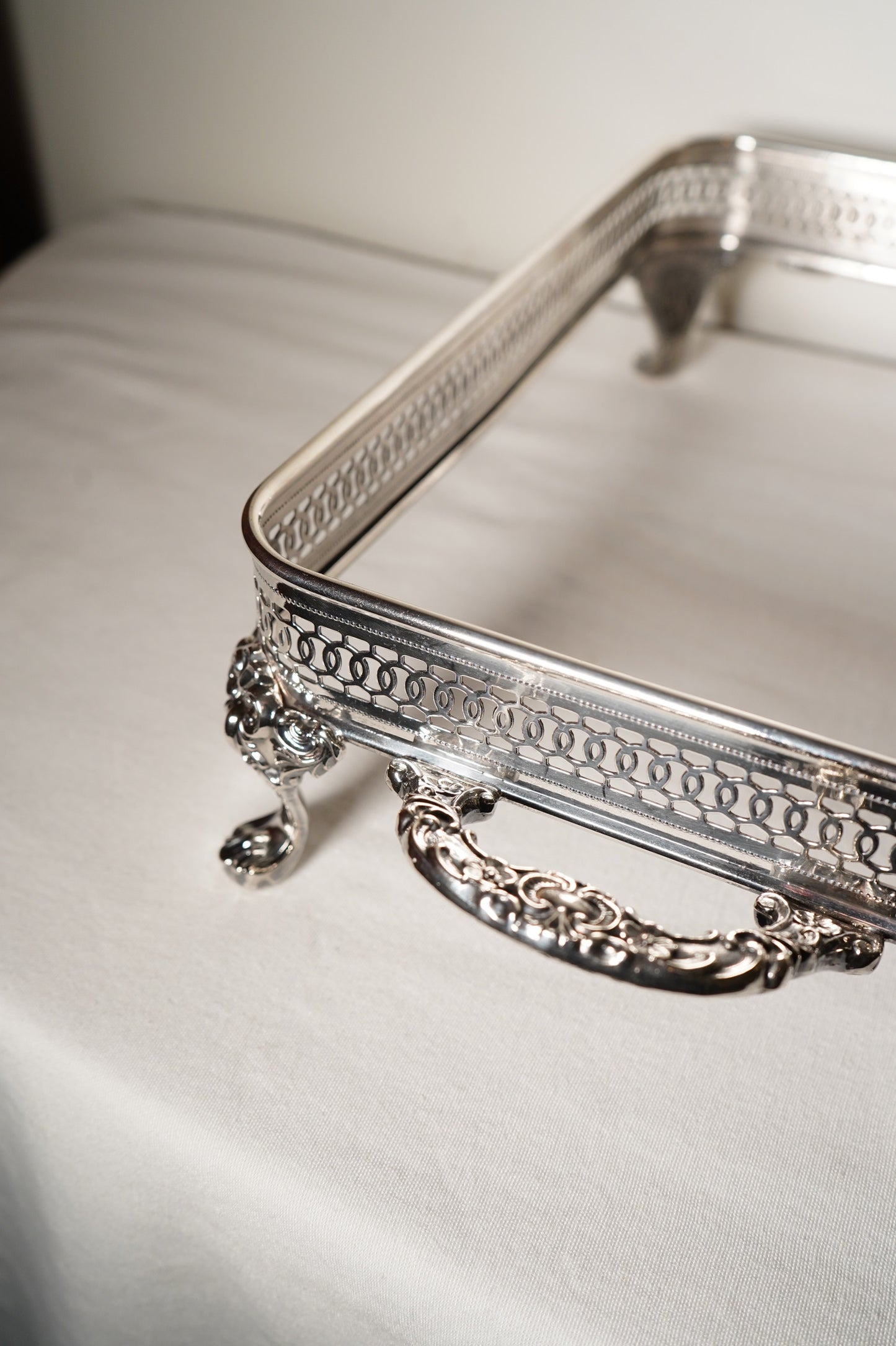 Antique Silver Plated Casserole Dish Holder Stand with Pierced Gallery