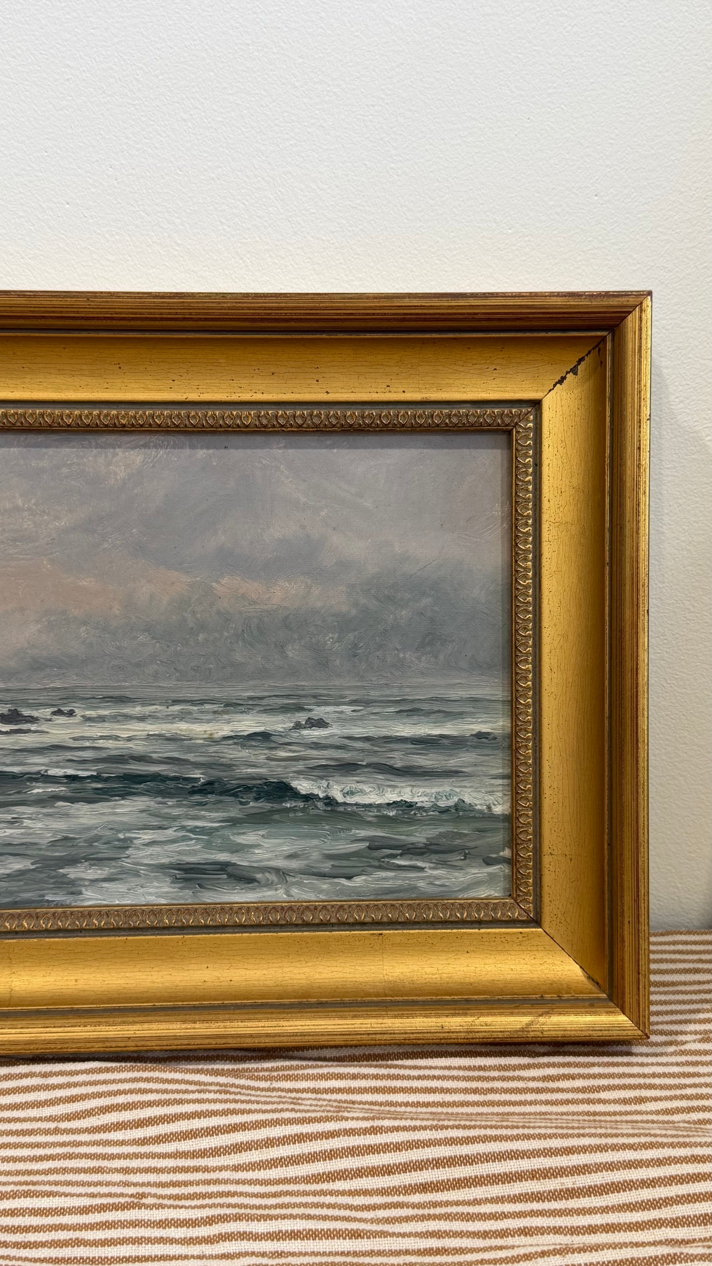 Antique British Marine Oil Painting, Rocky Coastal Seascape, Circa 1900