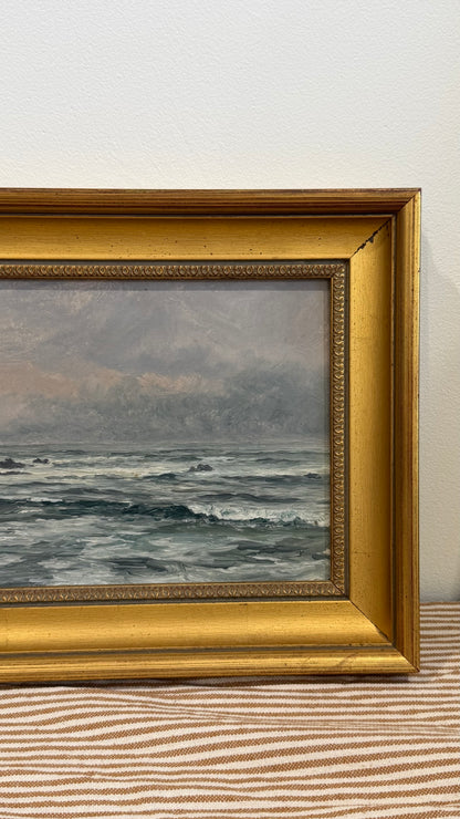 Antique British Marine Oil Painting, Rocky Coastal Seascape, Circa 1900