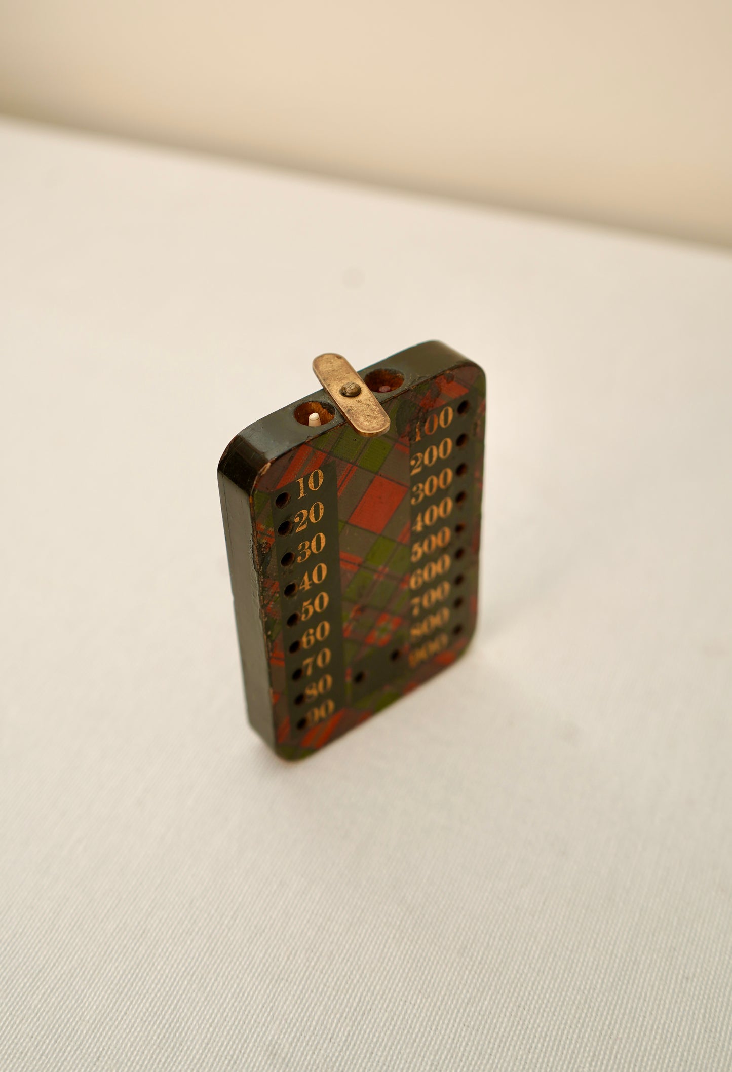 Victorian Scottish Tartanware Bezique Score Counter with Original Pegs, c. 1870–1900