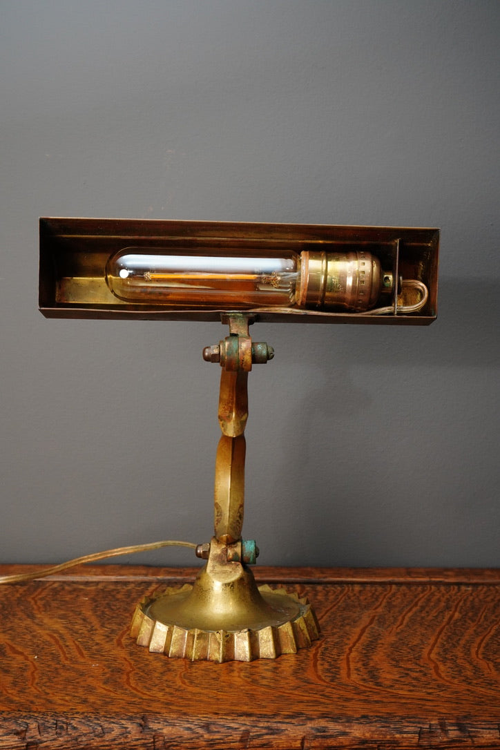 Vintage Brass Adjustable Desk Lamp with Art Deco Profile
