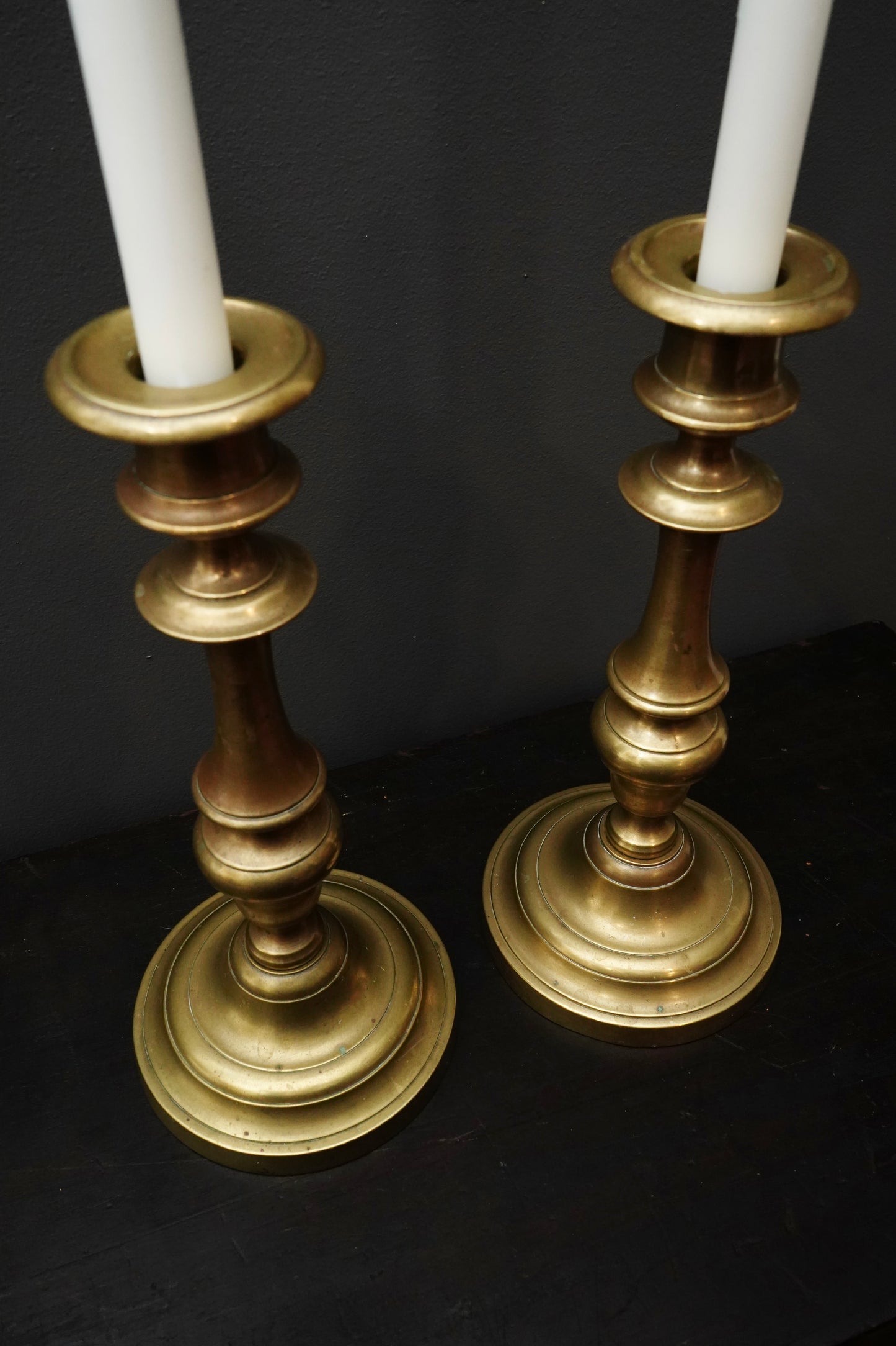 Pair Antique French Solid Brass Candlesticks Louis XVI Style 11 Inch