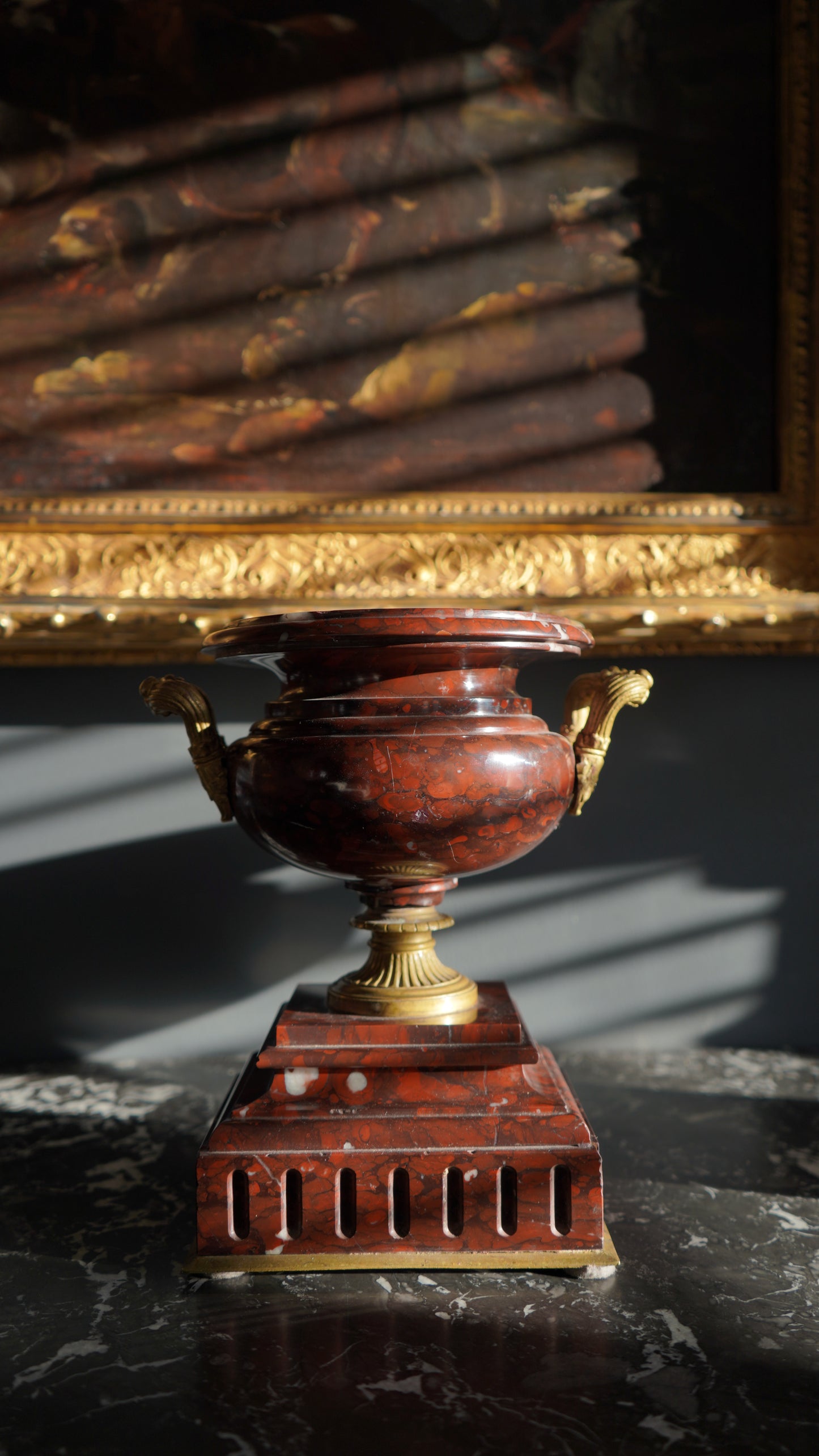 Pair of Napoleon III Rouge Royal Marble Urns, Circa 1852-1870