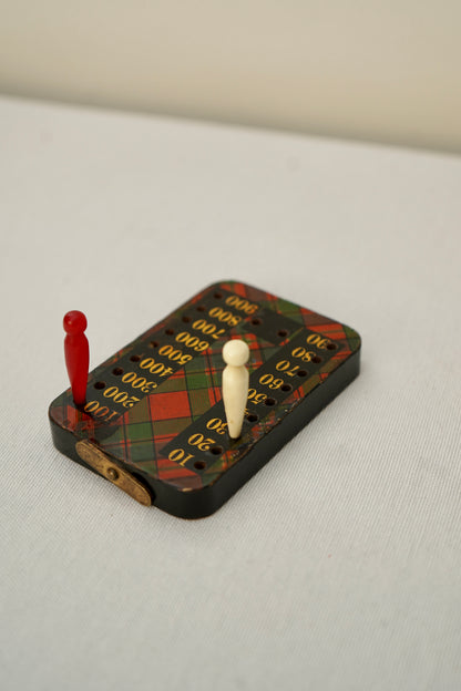Victorian Scottish Tartanware Bezique Score Counter with Original Pegs, c. 1870–1900