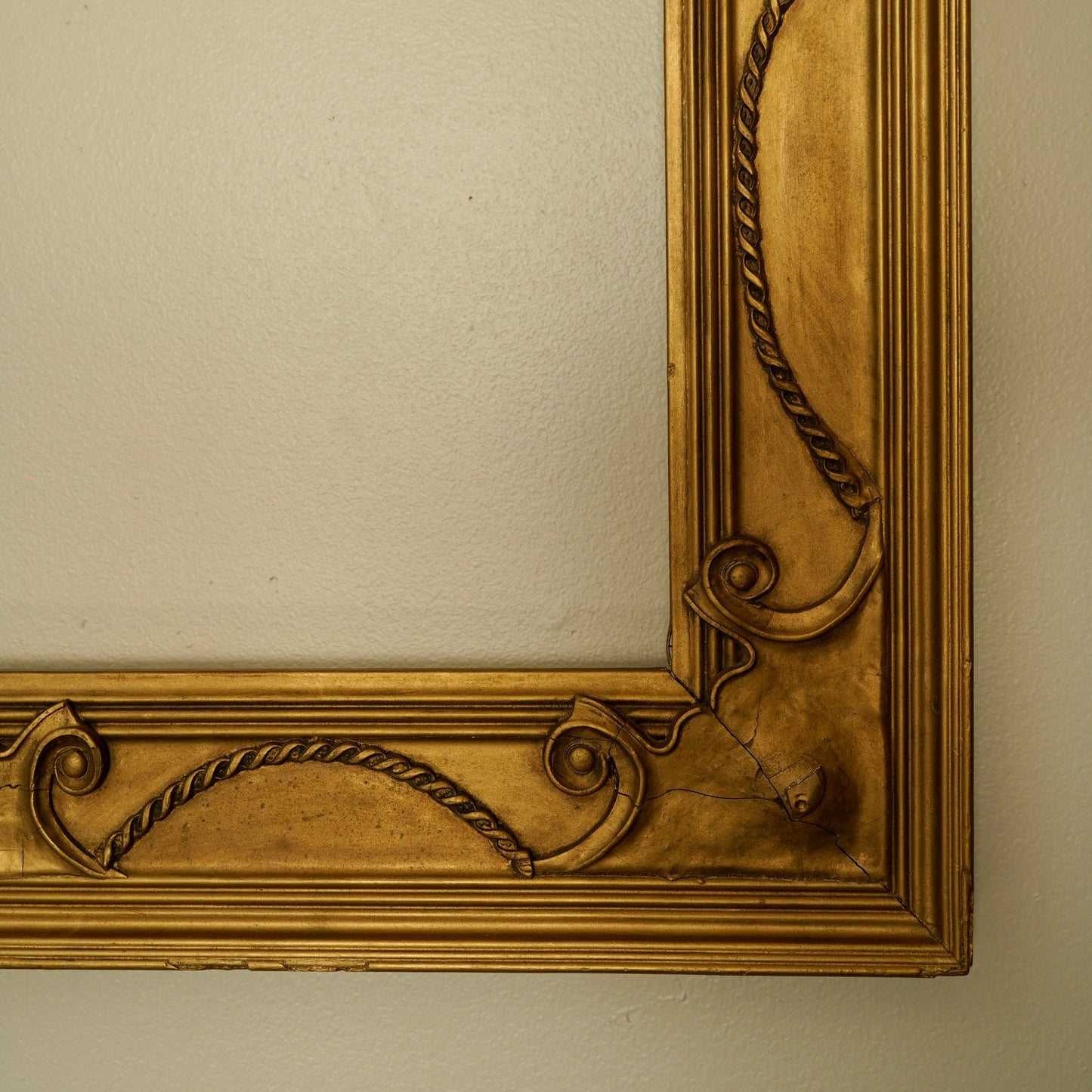 Antique Neoclassical Giltwood Frame with Rope & Cartouche Motifs, Late 19th Century