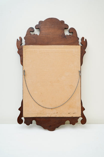 Antique-Style Chippendale Revival Wood Wall Mirror with Pierced Scroll Crest