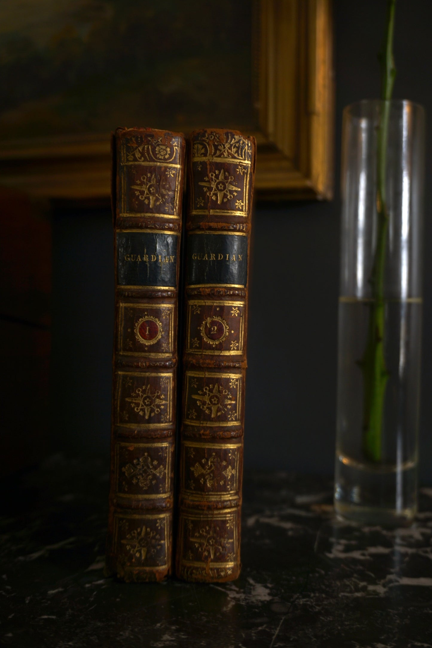 2 Volumes 1726 "The Guardian" Brown Full Leather Books