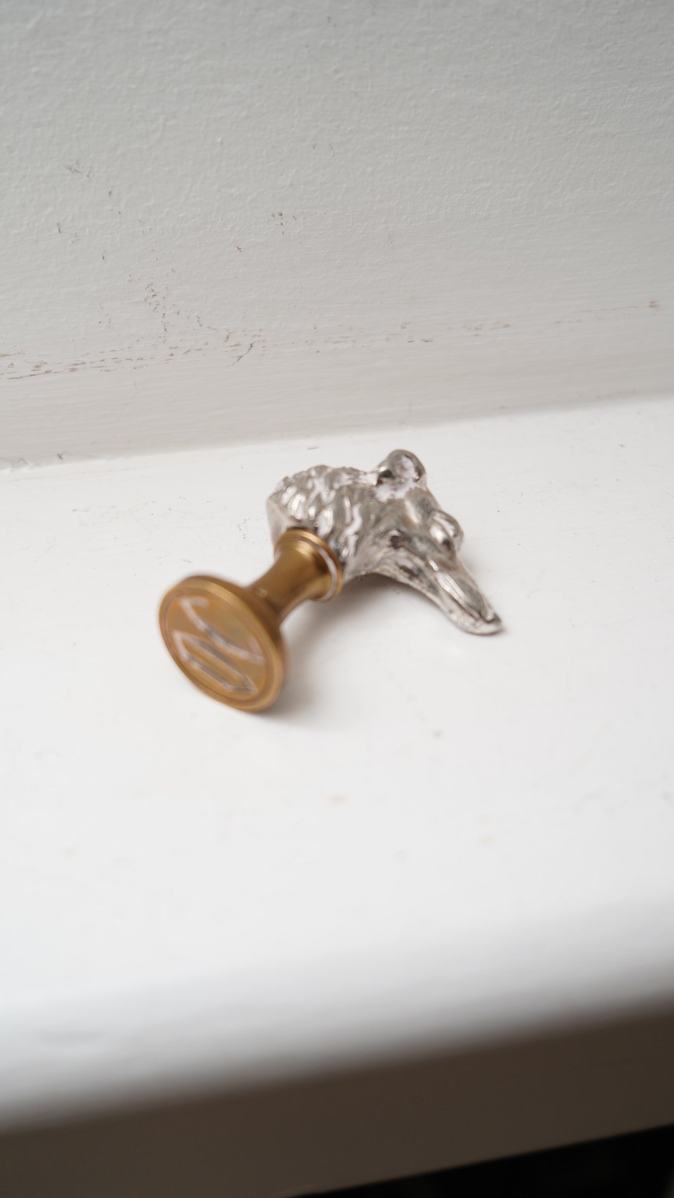 Edwardian Silver-Plated Greyhound Wax Seal Stamp on Brass Base, c.1890–1910