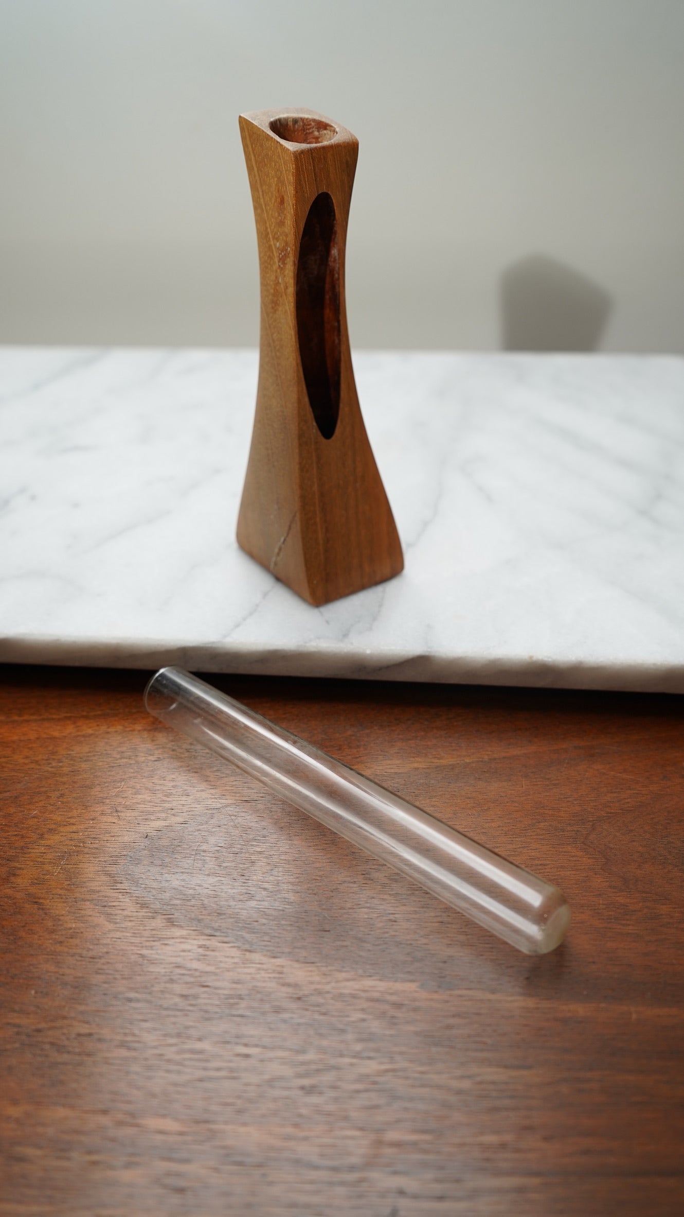 Mid-Century Modern Teak & Glass Bud Vase | Scandinavian Design, 1960s