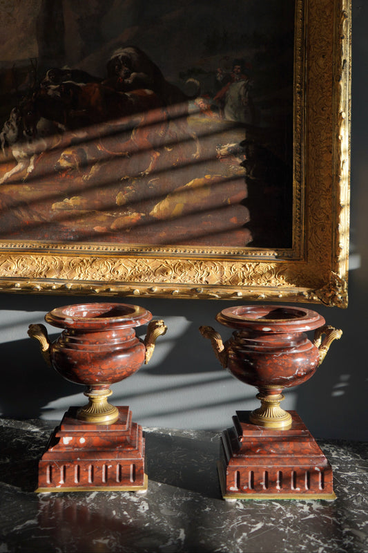 Pair of Napoleon III Rouge Royal Marble Urns, Circa 1852-1870