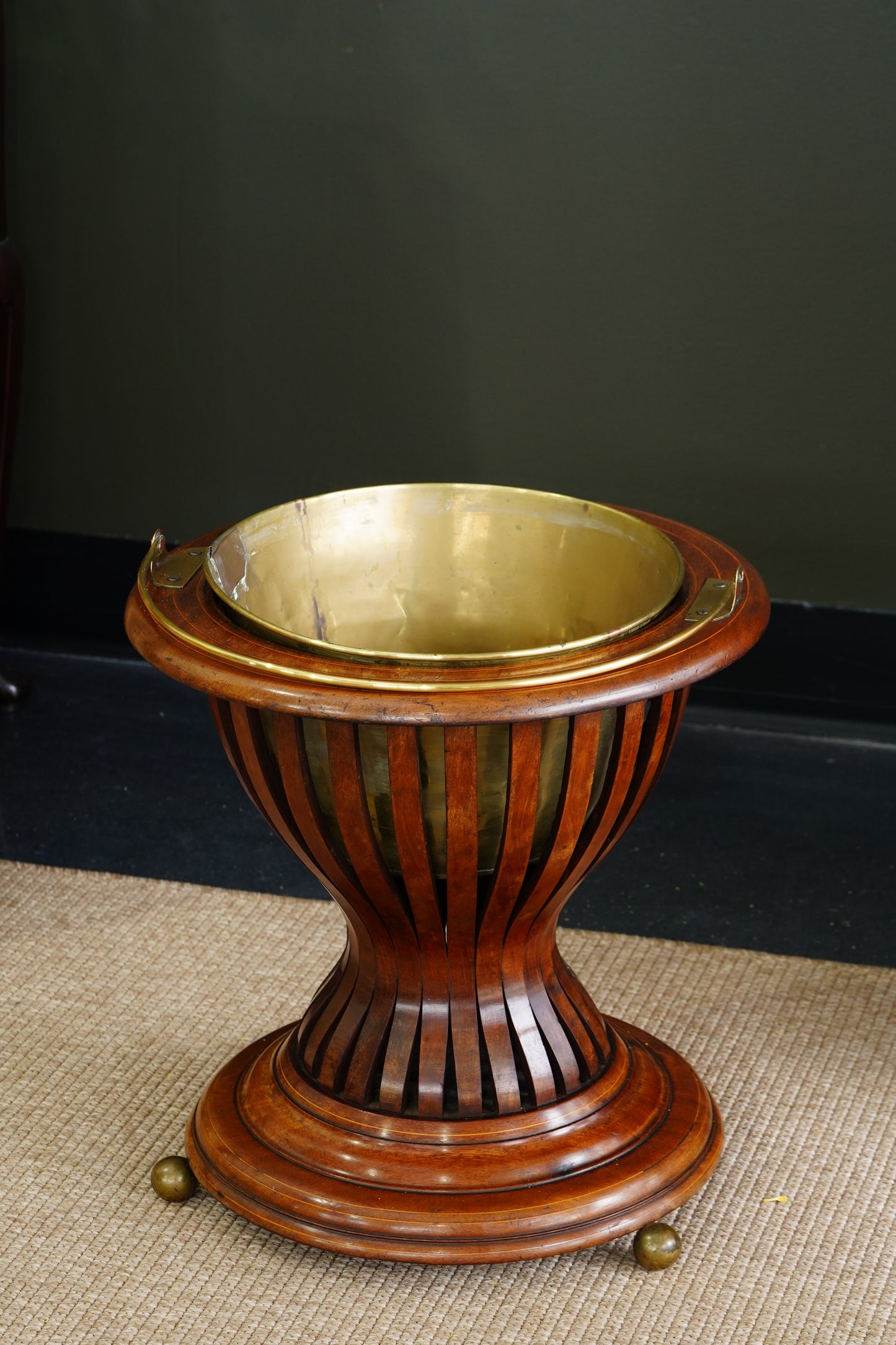 Antique Edwardian Mahogany Slatted Jardinière with Brass Liner, Circa 1900