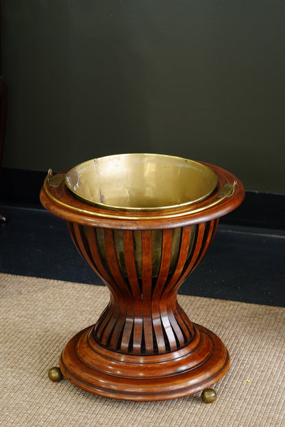 Antique Edwardian Mahogany Slatted Jardinière with Brass Liner, Circa 1900