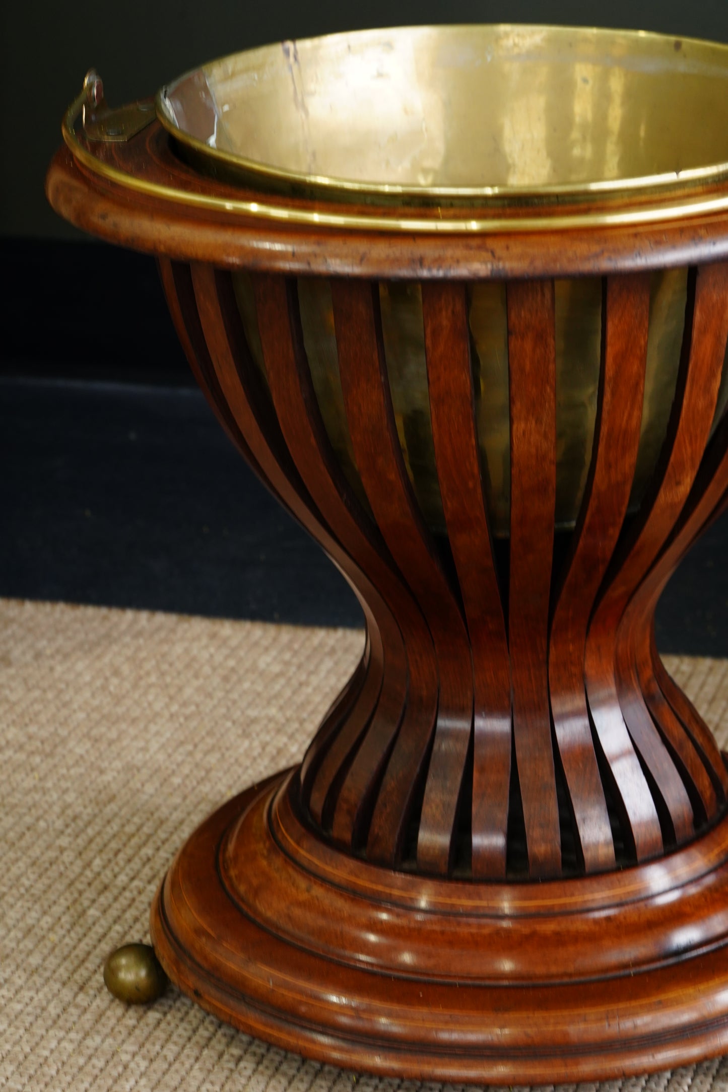 Antique Edwardian Mahogany Slatted Jardinière with Brass Liner, Circa 1900