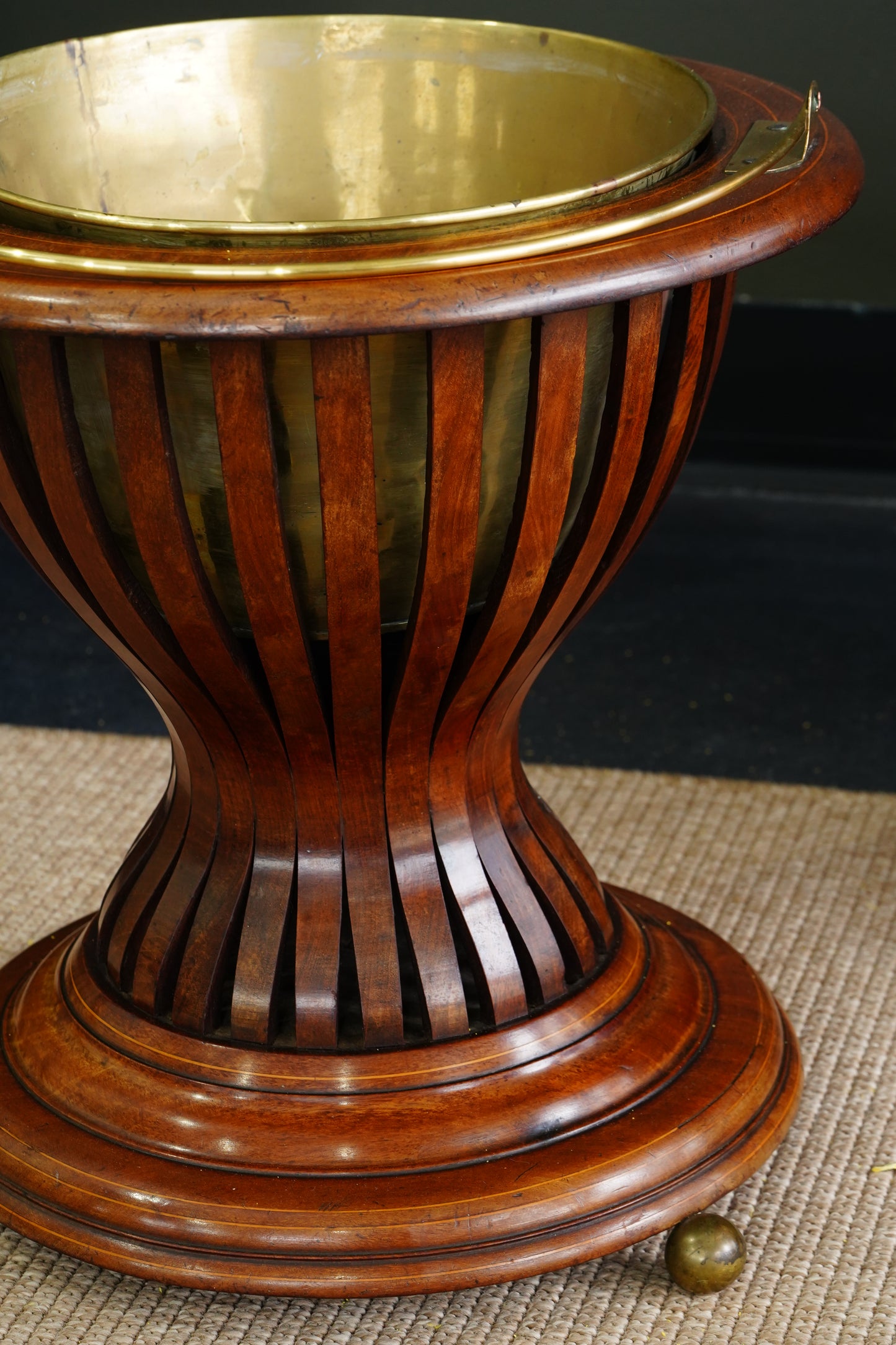Antique Edwardian Mahogany Slatted Jardinière with Brass Liner, Circa 1900