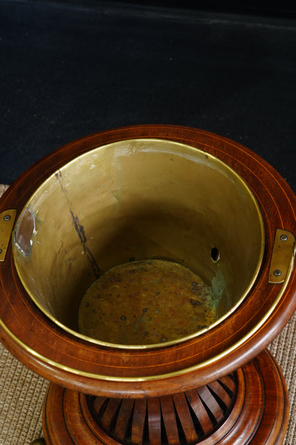 Antique Edwardian Mahogany Slatted Jardinière with Brass Liner, Circa 1900