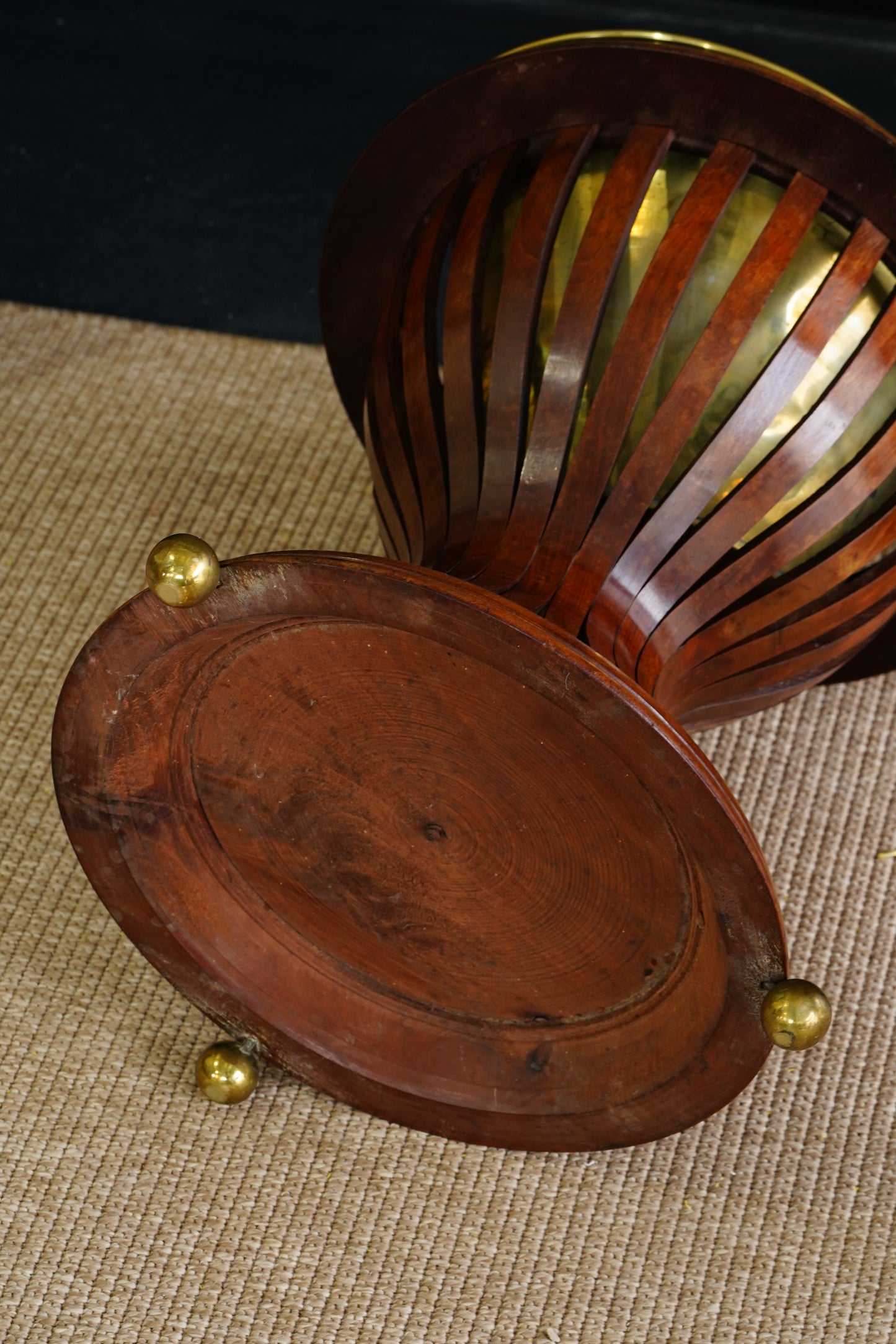 Antique Edwardian Mahogany Slatted Jardinière with Brass Liner, Circa 1900