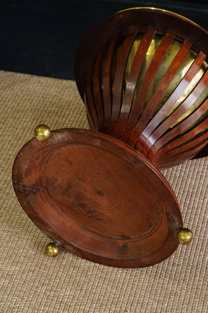 Antique Edwardian Mahogany Slatted Jardinière with Brass Liner, Circa 1900