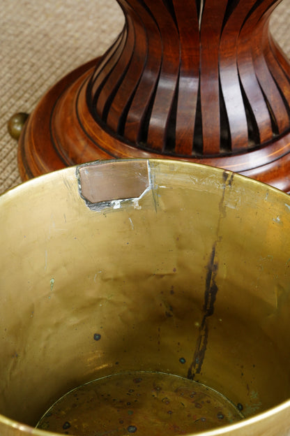 Antique Edwardian Mahogany Slatted Jardinière with Brass Liner, Circa 1900