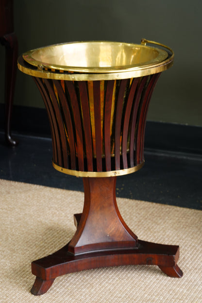 Antique Dutch Mahogany Jardinière, Slatted Urn Form with Brass Liner, Circa 1890
