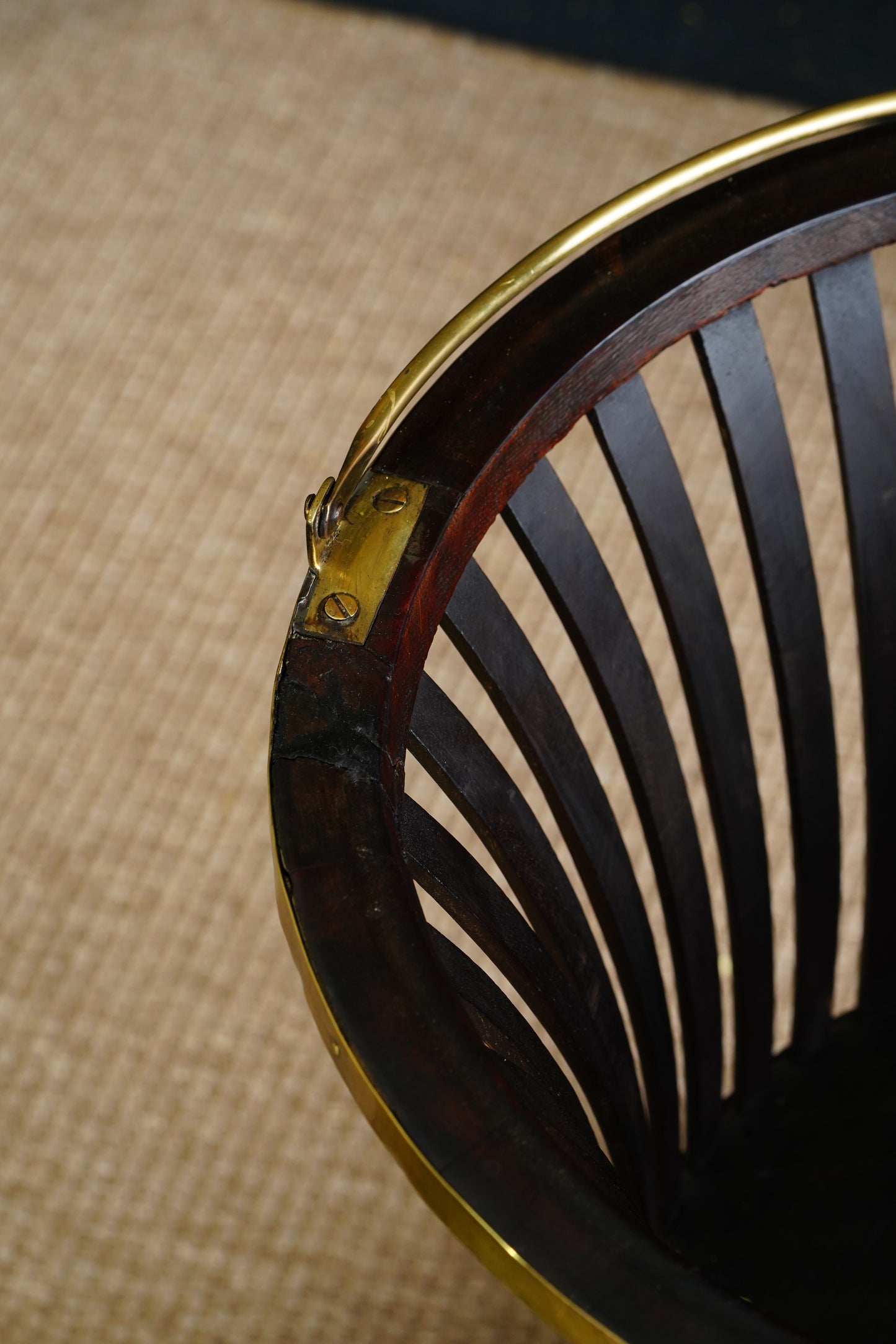 Antique Dutch Mahogany Jardinière, Slatted Urn Form with Brass Liner, Circa 1890