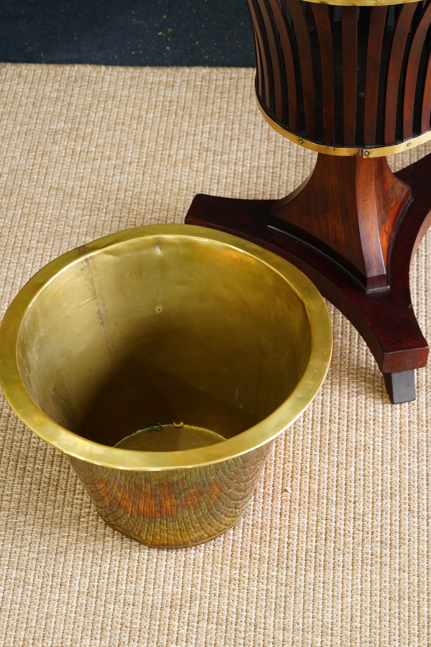 Antique Dutch Mahogany Jardinière, Slatted Urn Form with Brass Liner, Circa 1890
