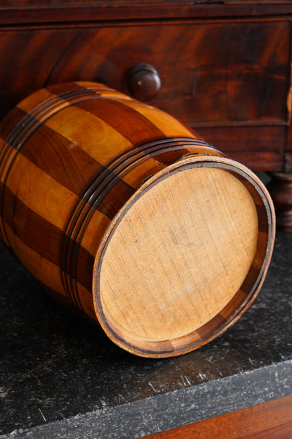 Antique English Coopered Treen Jar, Barrel Form, Circa 1880
