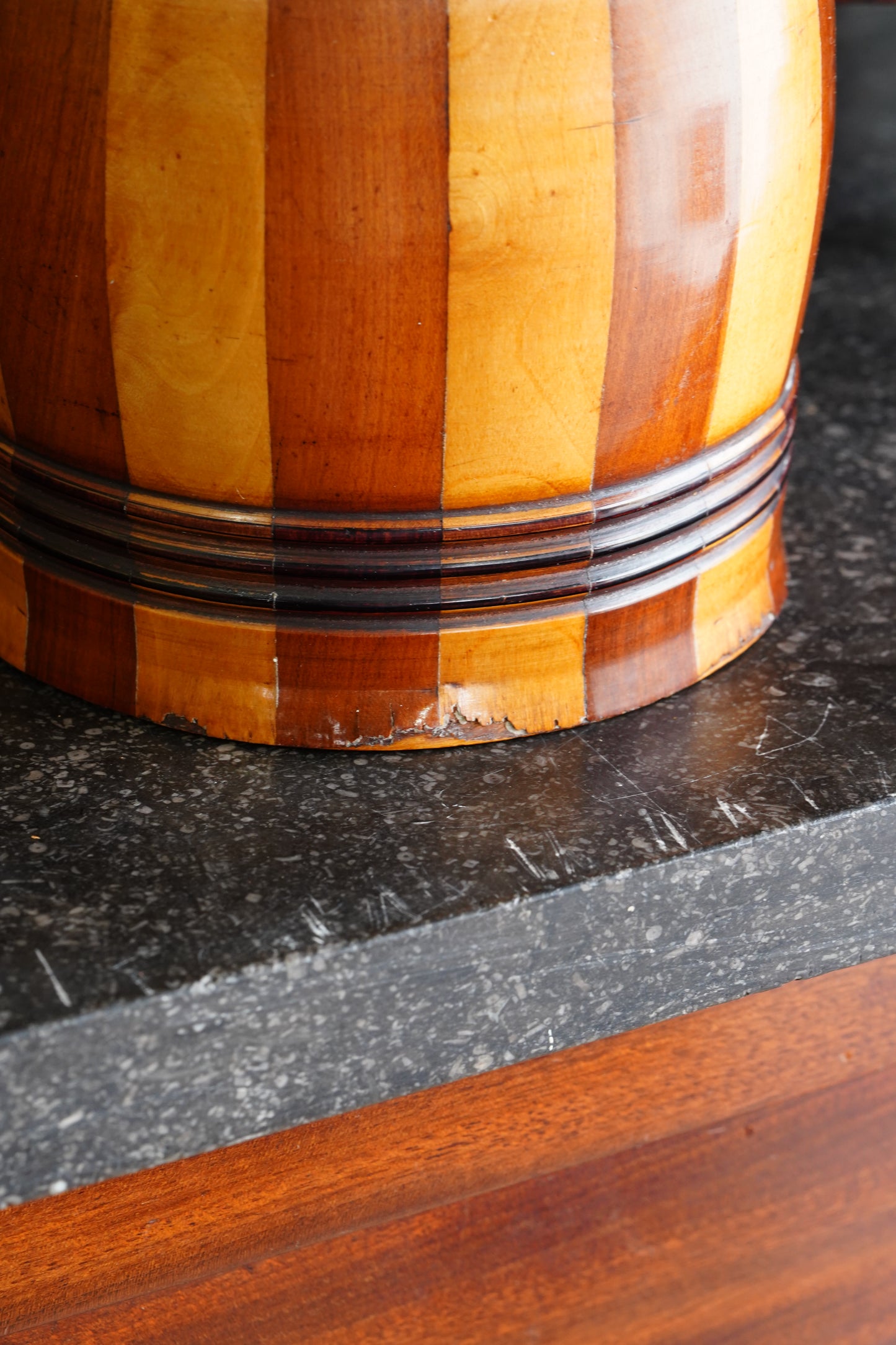Antique English Coopered Treen Jar, Barrel Form, Circa 1880