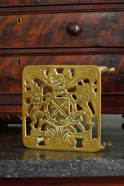 Antique English Brass Royal Coat of Arms Trivet, Circa 1900